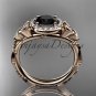 14kt rose gold diamond celtic trinity knot engagement ring with a Black Diamond center stone CT7328
