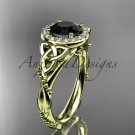 14k yellow gold diamond celtic trinity knot engagement ring with a Black Diamond center stone CT7328