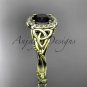 14k yellow gold diamond celtic trinity knot engagement ring with a Black Diamond center stone CT7328