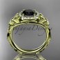 14k yellow gold diamond celtic trinity knot engagement ring with a Black Diamond center stone CT7328