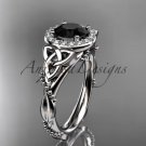 Platinum diamond celtic trinity knot engagement ring with a Black Diamond center stone CT7328