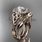 14kt rose gold diamond celtic trinity knot engagement set with a Moissanite center stone CT7328S
