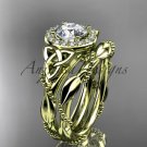 14kt yellow gold diamond celtic trinity knot engagement set with a Moissanite center stone CT7328S
