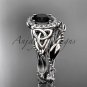 14kt white gold diamond celtic trinity knot engagement set with a Black Diamond center stone CT7328S
