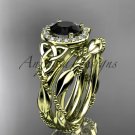 14k yellow gold diamond celtic trinity knot engagement set with a Black Diamond center stone CT7328S