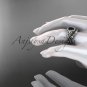 Platinum diamond celtic trinity knot engagement set with a Black Diamond center stone CT7328S