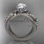 14kt white gold diamond celtic trinity knot engagement ring with a Moissanite center stone CT7329
