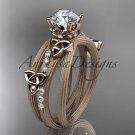 14kt rose gold diamond celtic trinity knot engagement ring with a Moissanite center stone CT7329