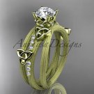 14kt yellow gold diamond celtic trinity knot engagement ring with a Moissanite center stone CT7329