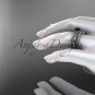 14kt white gold diamond celtic trinity knot engagement ring with a Black Diamond center stone CT7329