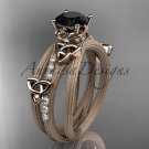 14kt rose  gold diamond celtic trinity knot engagement ring with a Black Diamond center stone CT7329