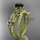 14k yellow gold diamond celtic trinity knot engagement ring with a Black Diamond center stone CT7329