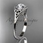 14kt white gold celtic trinity knot engagement ring with a Moissanite center stone CT7375