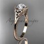 14kt rose gold celtic trinity knot engagement ring with a Moissanite center stone CT7375