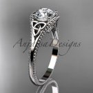 platinum  celtic trinity knot engagement ring with a Moissanite center stone CT7375