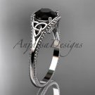 14kt white gold celtic trinity knot engagement ring with a Black Diamond center stone CT7375