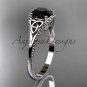 14kt white gold celtic trinity knot engagement ring with a Black Diamond center stone CT7375