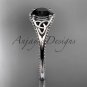 14kt white gold celtic trinity knot engagement ring with a Black Diamond center stone CT7375