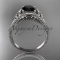 14kt white gold celtic trinity knot engagement ring with a Black Diamond center stone CT7375