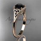 14kt rose gold celtic trinity knot engagement ring with a Black Diamond center stone CT7375