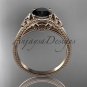 14kt rose gold celtic trinity knot engagement ring with a Black Diamond center stone CT7375