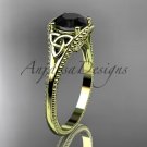 14kt yellow gold celtic trinity knot engagement ring with a Black Diamond center stone CT7375
