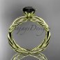 14k yellow gold rope engagement ring with a Black Diamond center stone RP870