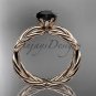 14k rose gold rope engagement ring with a Black Diamond center stone RP870