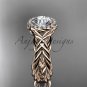 14kt rose gold diamond rope engagement ring with a Moissanite center stone RP889