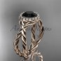 14kt rose gold diamond rope engagement ring with a Black Diamond center stone RP889