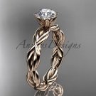 14kt rose gold rope engagement ring with a "Forever One" Moissanite center stone RP8101