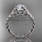 14kt white gold twisted rope engagement ring with a "Forever One" Moissanite center stone RP8108
