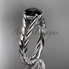 14kt white gold twisted rope engagement ring with a Black Diamond center stone RP8108