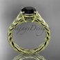 14kt yellow gold twisted rope engagement ring with a Black Diamond center stone RP8108