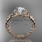 14kt rose gold rope halo diamond engagement ring with a Moissanite center stone RP8127