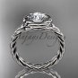 14kt white gold twisted rope engagement ring with a "Forever One" Moissanite center stone RP8201