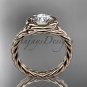 14kt rose gold twisted rope engagement ring with a "Forever One" Moissanite center stone RP8201