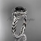 14kt white gold twisted rope engagement ring with a Black Diamond center stone RP8201