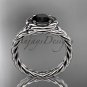 14kt white gold twisted rope engagement ring with a Black Diamond center stone RP8201