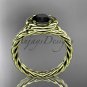 14kt yellow gold twisted rope engagement ring with a Black Diamond center stone RP8201