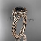 14kt rose gold twisted rope engagement ring with a Black Diamond center stone RP8201