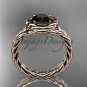 14kt rose gold twisted rope engagement ring with a Black Diamond center stone RP8201