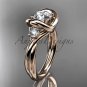 14kt rose gold twisted rope three stone engagement ring with a "Forever One" Moissanite RP8146