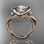 14kt rose gold twisted rope three stone engagement ring with a "Forever One" Moissanite RP8146