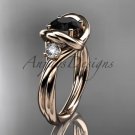 14kt rose gold twisted rope three stone engagement ring with a Black Diamond RP8146