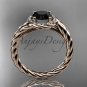14kt rose gold Black Diamond rope engagement ring RP8379