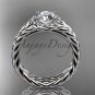 14kt white gold halo rope diamond engagement ring "Forever One" Moissanite center stone RP8380