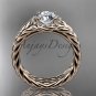 14kt rose gold halo rope diamond engagement ring "Forever One" Moissanite center stone RP8380