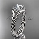 Platinum halo rope diamond engagement ring "Forever One" Moissanite center stone RP8380