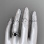 14kt white gold halo rope diamond engagement ring Black Diamond center stone RP8380